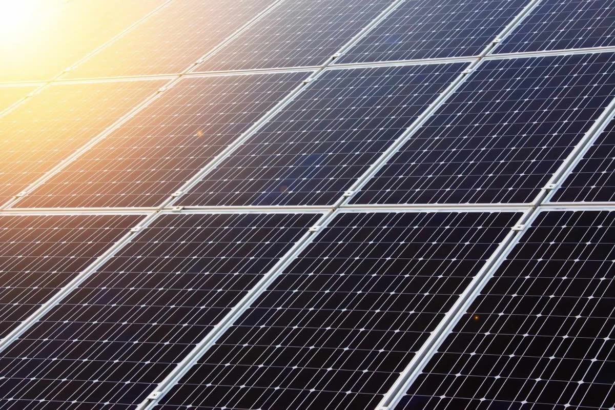 Solar photovoltaic array under bright sun